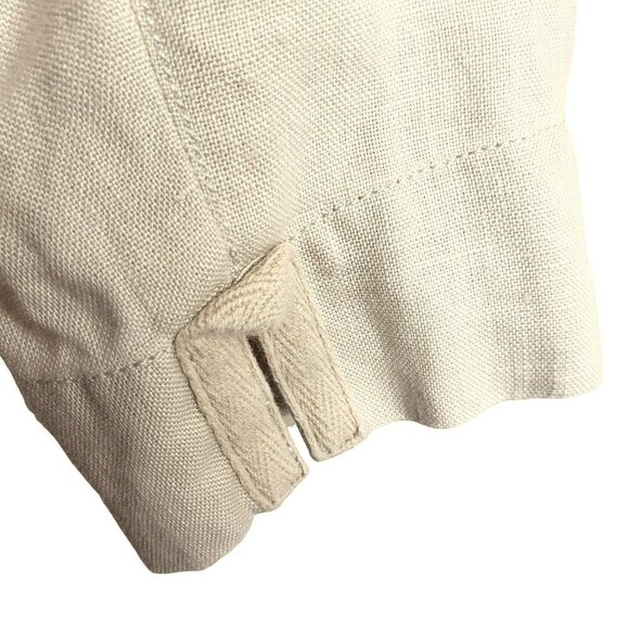 Deroo 100% Linen Khaki Button Up Utility Jacket Blazer Tan Long Sleeve Pockets M - Picture 3 of 10